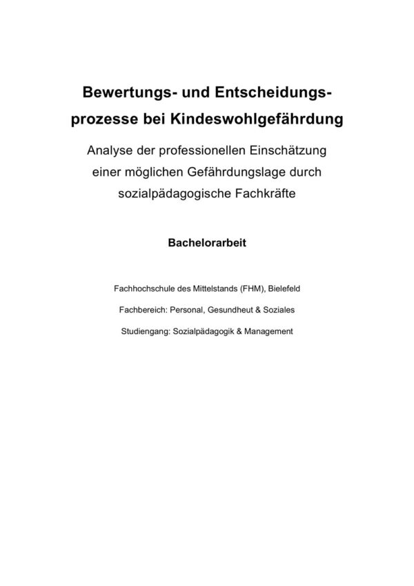 Deckblatt Bewertungs- und Entscheidungsprozesse bei Kindeswohlgefährdung