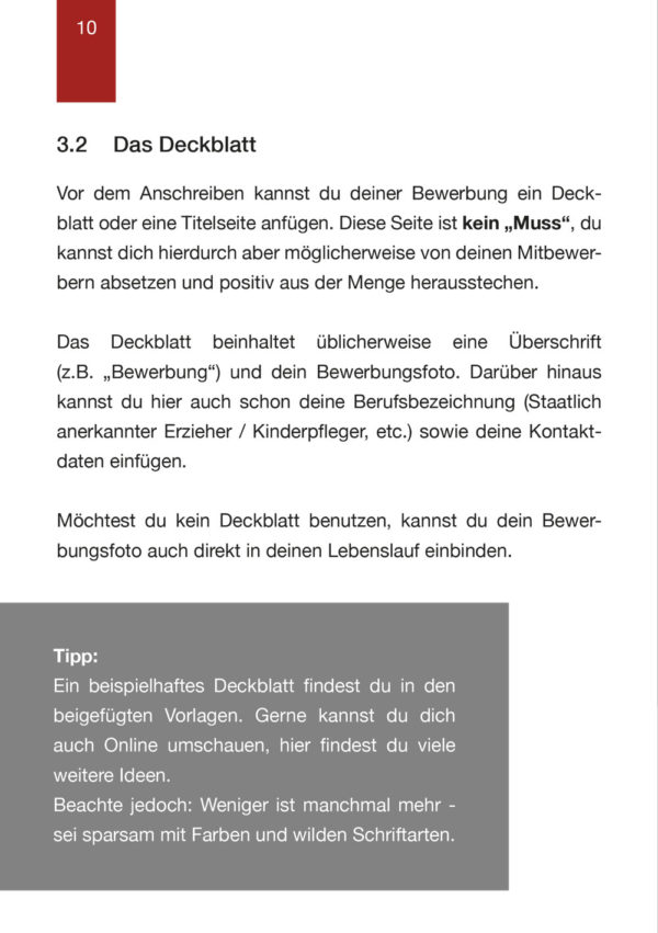 Bewerbung Erzieher Tipps Leitfaden Deckblatt