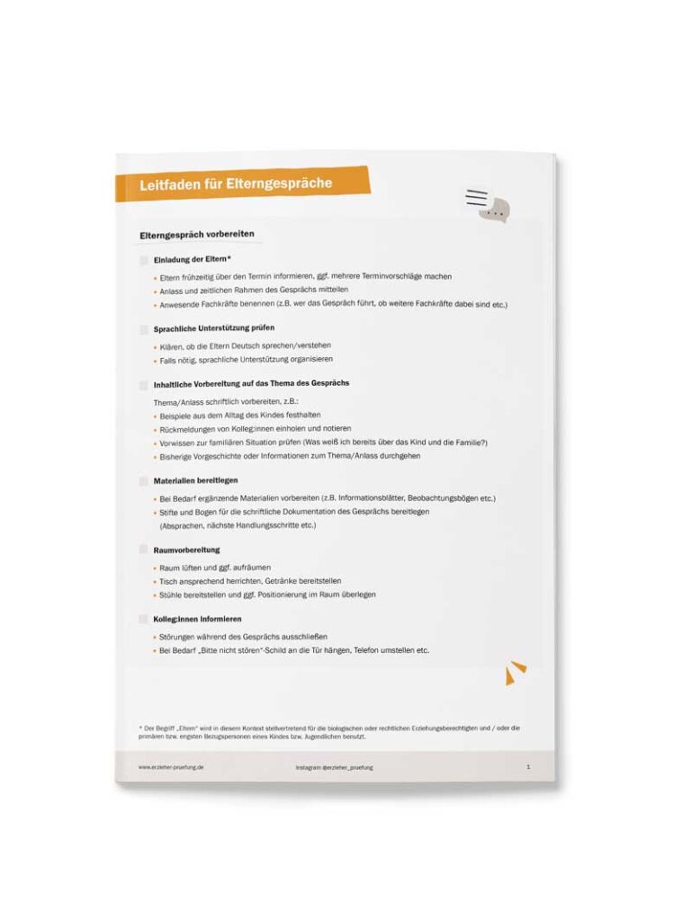 Leitfaden für die Vorbereitung, Durchführung und Nachbereitung eines Elterngesprächs