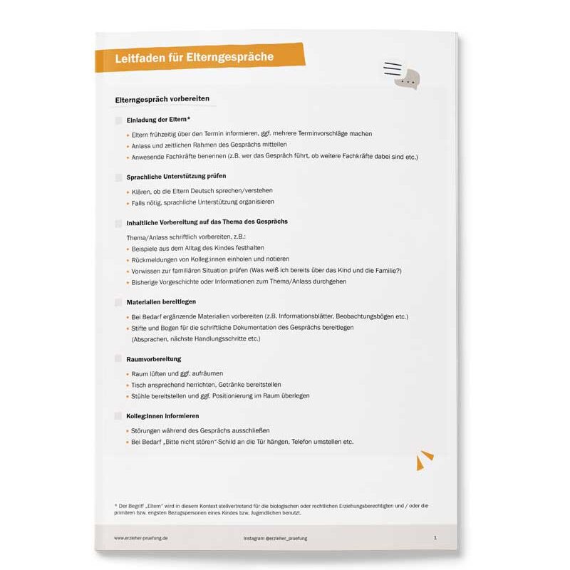 Leitfaden für die Vorbereitung, Durchführung und Nachbereitung eines Elterngesprächs